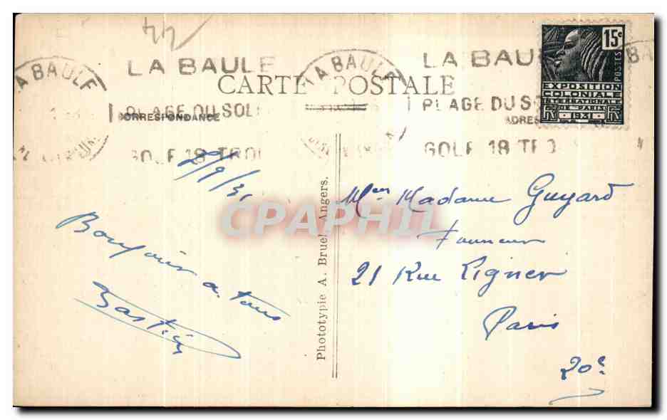 CPA La Baule Les Pins Le Belvedere du Parc des Dryades — Rückseite