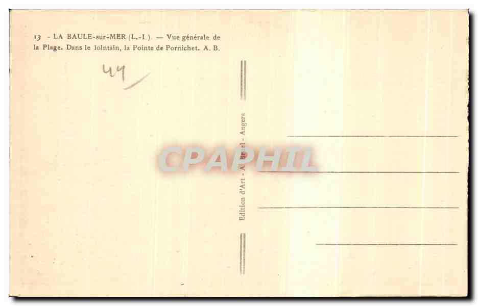 CPA La Baule sur Mer Vue generale de la Plage Dans le lointain la Pointe de Pornichet — Verso