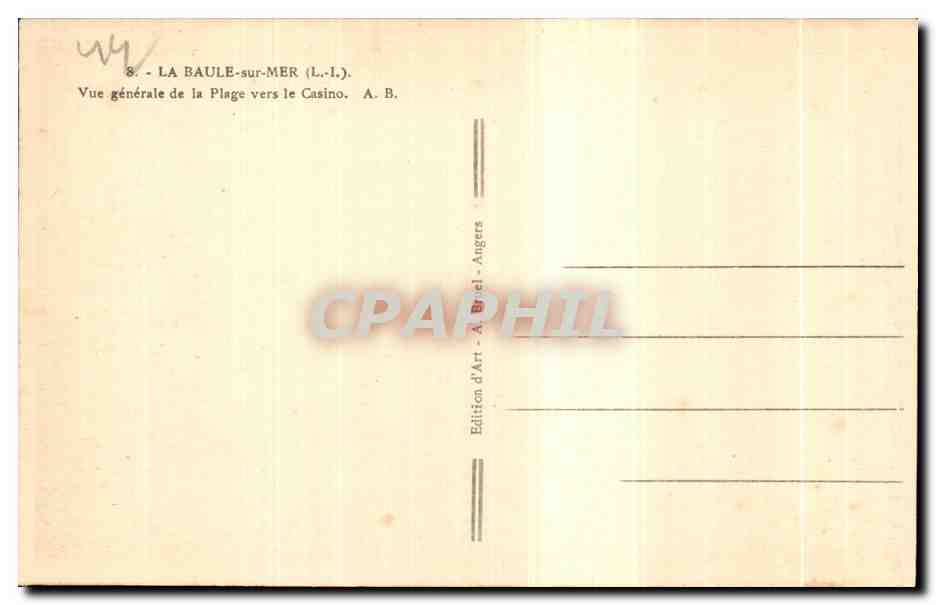 CPA La Baule sur Mer Vue generale de la Plage vers le Casino — Verso