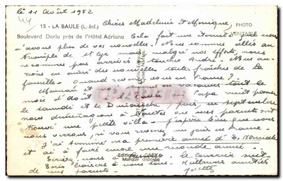 CPA La Baule Boulevard Darlu pres de l Hotel Adriana — Verso