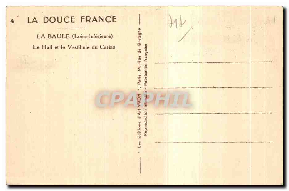 CPA La Baule Le Hall et le Vestibule du Casino — Verso
