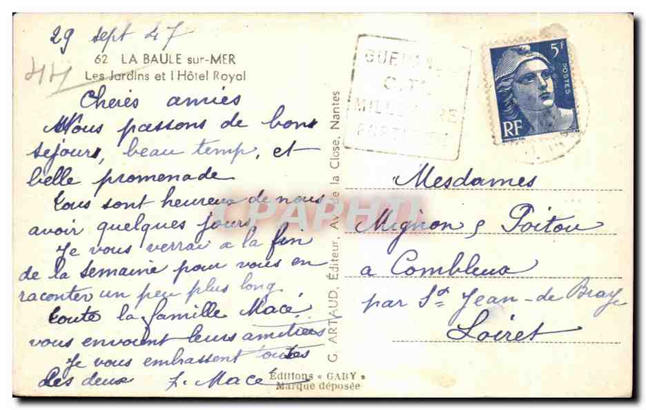 CPA La Baule sur Mer Les Jardins et l Hotel royal — Verso