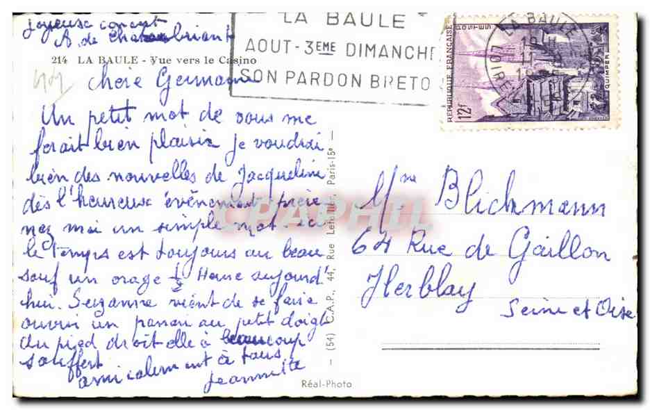 CPA La Baule Vue vers le Casino — Verso