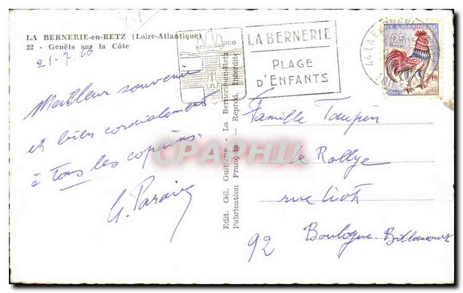 CPSM La Bernerie en Retz Genets sur le Cote — Rückseite