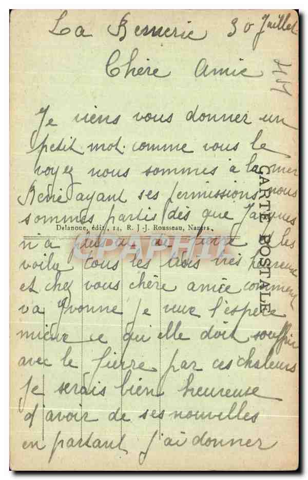 CPA La Bernerie Rochers vers la Ricais — Rückseite