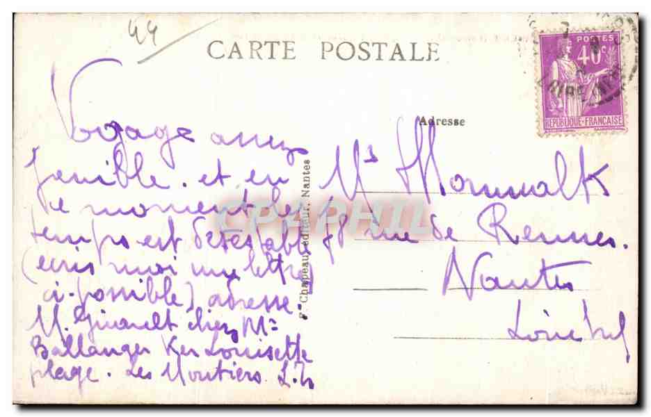CPA La Bernerie Plage et Falaise vers Roche Grise — Rückseite