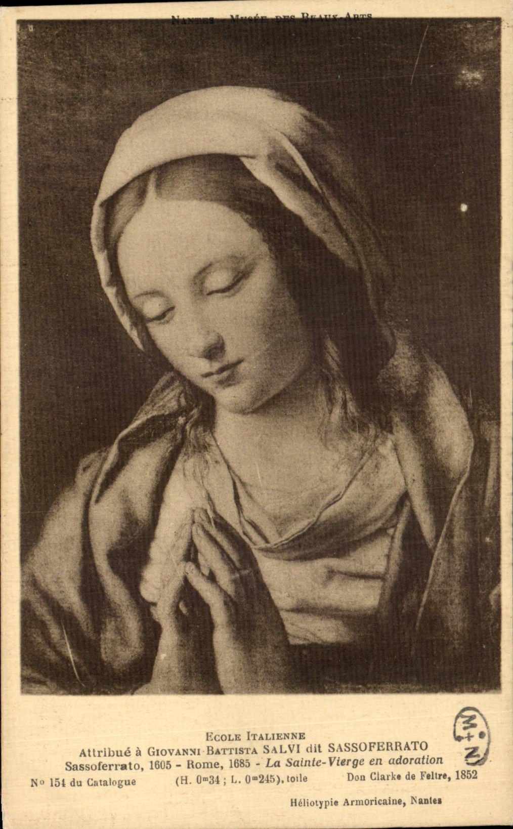 CPA Ecole Italienne Attribue a Giovanni Battista Salvi dit Sassoferrato Snssoferrato 1605 Rome 1683 La Sainte Vierge en adoration