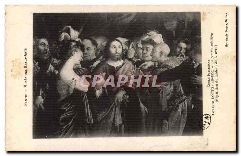 CPA Nantes Musee Des Beaux Arts Ecole Italienne Lorenzo Lotto 1480 1556 La Femme adultere