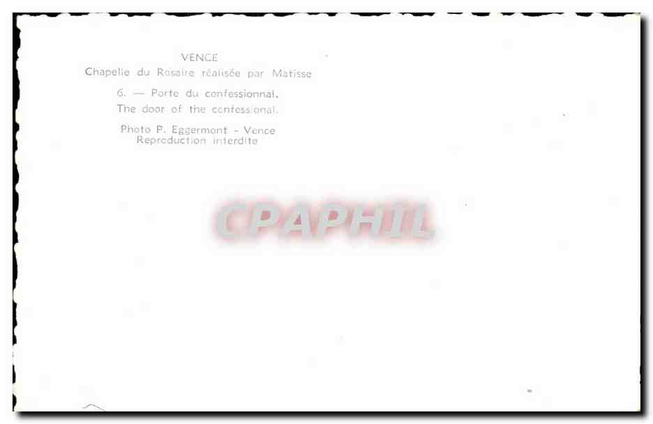 CPSM Vence Chapelle du Rosaire realisee par Matisse Porte du Contessionnal The door of the Contessanal — Back