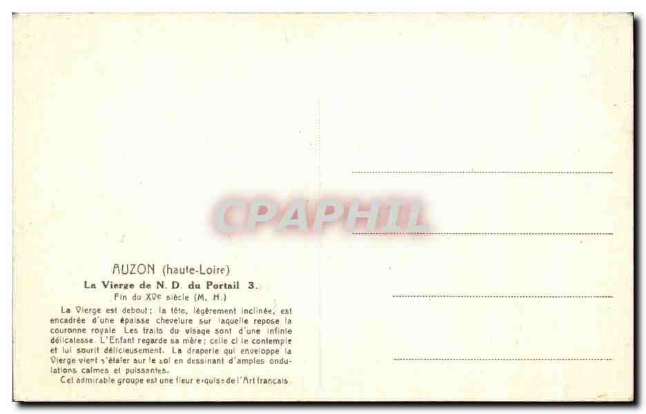 CPA Auzon La Vierge de N D du Portail Fin du Xve Siecle — Rückseite