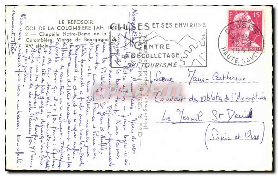 Col de la Colombière — Chapelle Notre-Dame de la Colombière (XVe siècle) — Centre de Tourisme Cluses — Achterkant