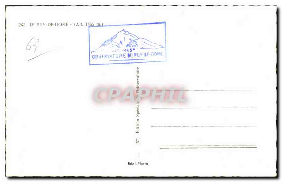 Le Puy-de-Dôme — Vue de l'observatoire — Édition Spéciale de l'Observatoire — Verso