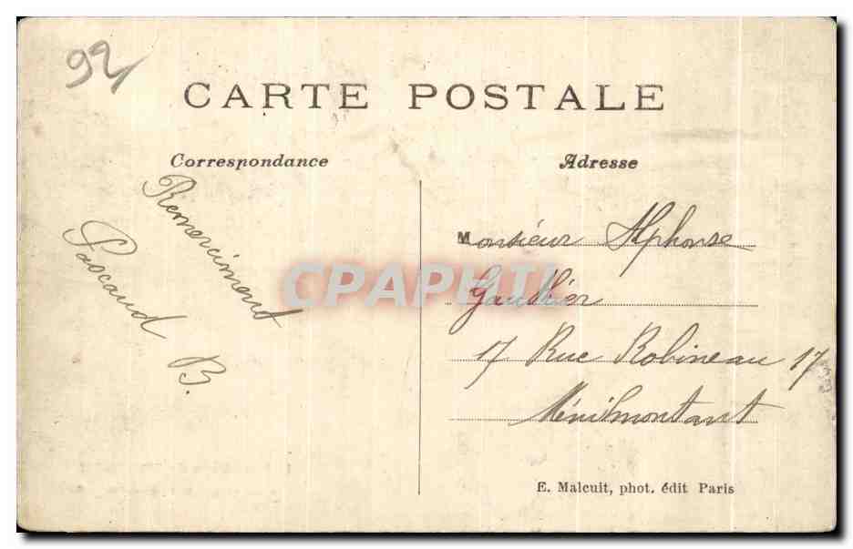 CPA Bois de Meudon L Etang de Trivaux — Rückseite