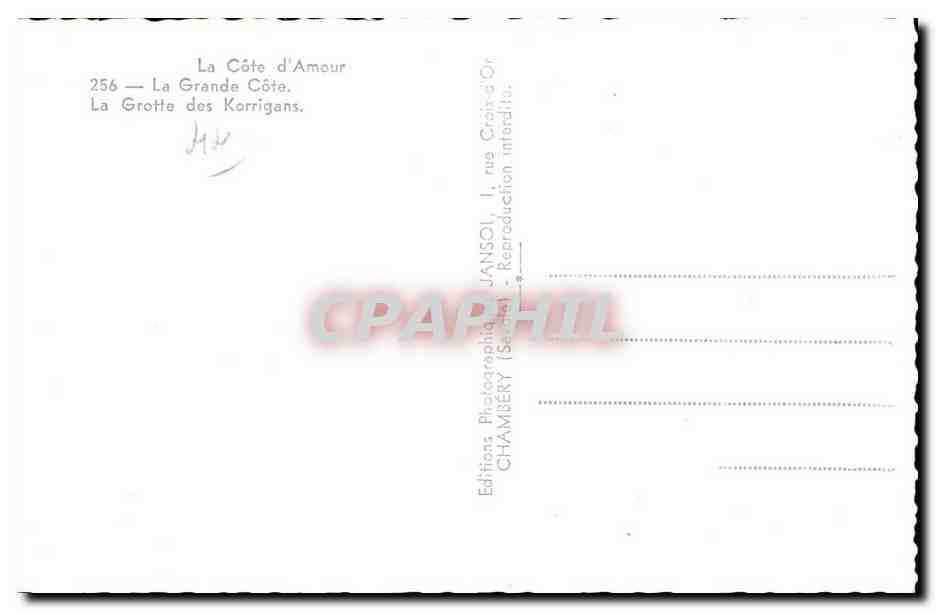 CPA La Cote d Amour La Grande Cote La Grotte des Karrigans — Rückseite