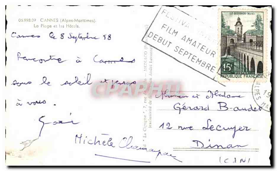 CPA Cannes la Plage et Las Hotel — Verso