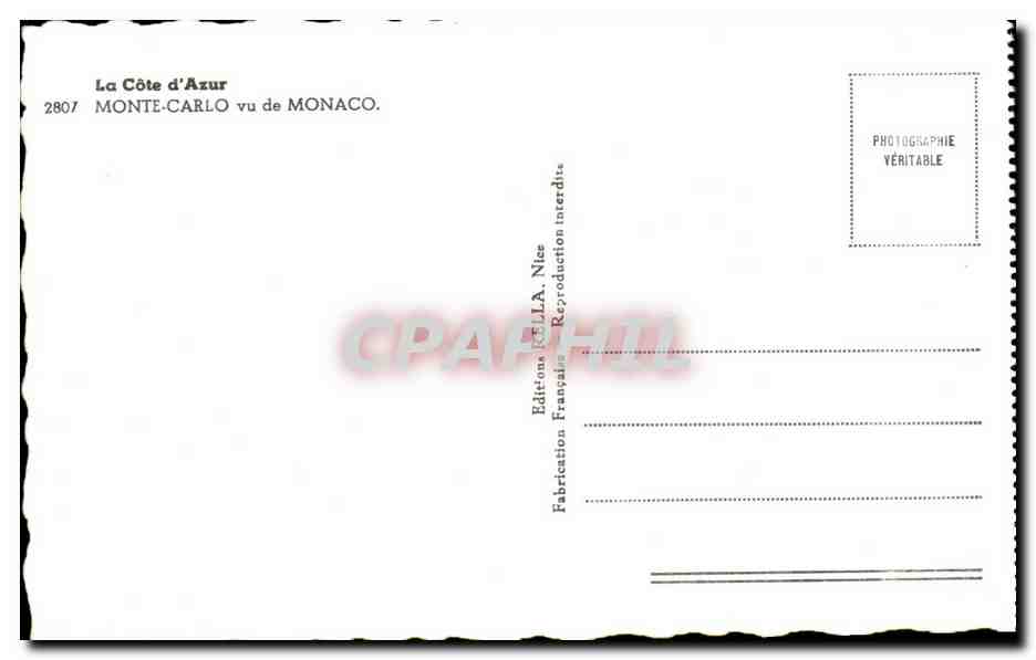 CPA La Cote d Azur Monte Carlo vu de Manaco — Rückseite