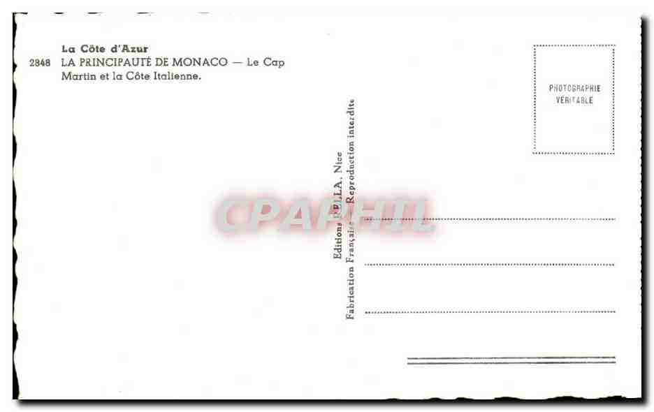 CPA La Cote d Azur La Principaute de Monaco La Cap Martin et la Cote  — Rückseite