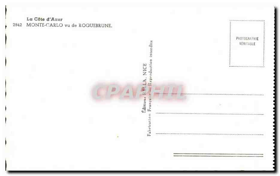 CPA la Cote d Azur Monte Carlo vu de Roquebrune — Rückseite