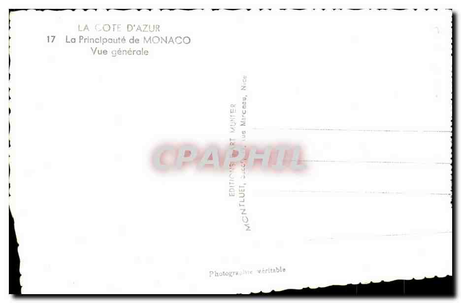 CPA La Cote D Azur La Principaute de Manaco Vue generale — Verso