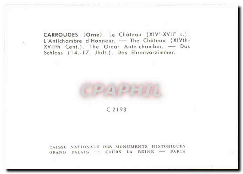 CPSM Carrouges Le Chateau L antichambre d Honneur The Chateau  — Rückseite