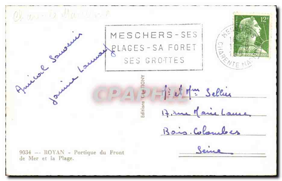 Royan - Portique du Front de Mer et la Plage — Éditions C. TIGNY, n° 9034 — Reverso