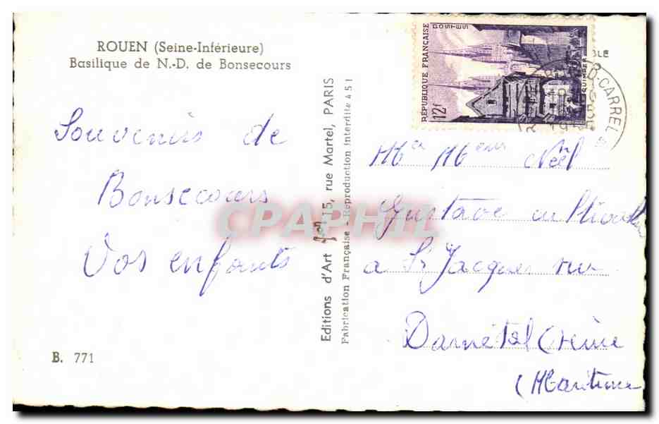 CPSM Rouen Basilique de Bonsecours — Verso