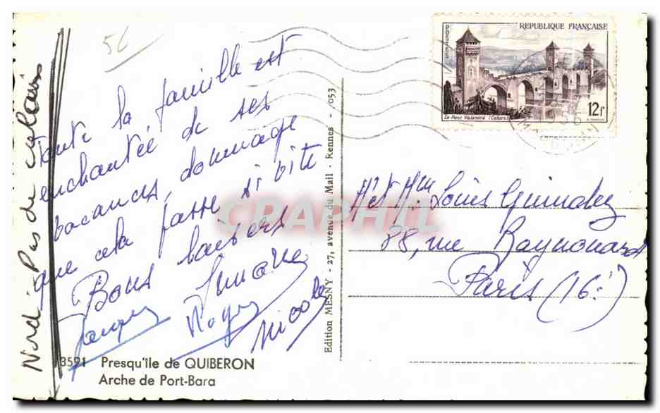 CPSM Presqu ile de Quiberon Arche de Port Bara — Rückseite