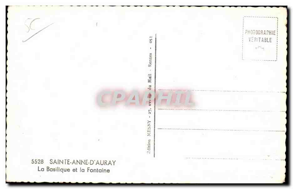 CPA Sainte Anne D Auray La Basilique et la Fontaine — Verso