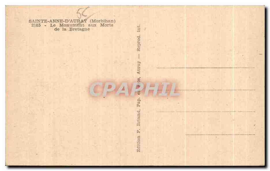 CPA Sainte Anne D Auray Le Monument aux Morts de la Bretagne — Verso