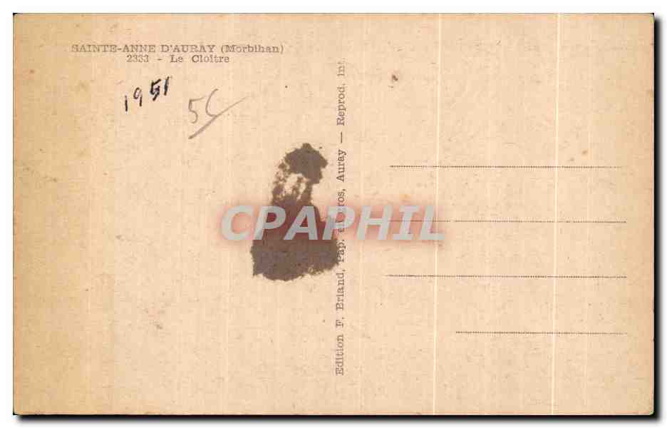 CPA Sainte Anne D Auray Le Cloitre — Verso
