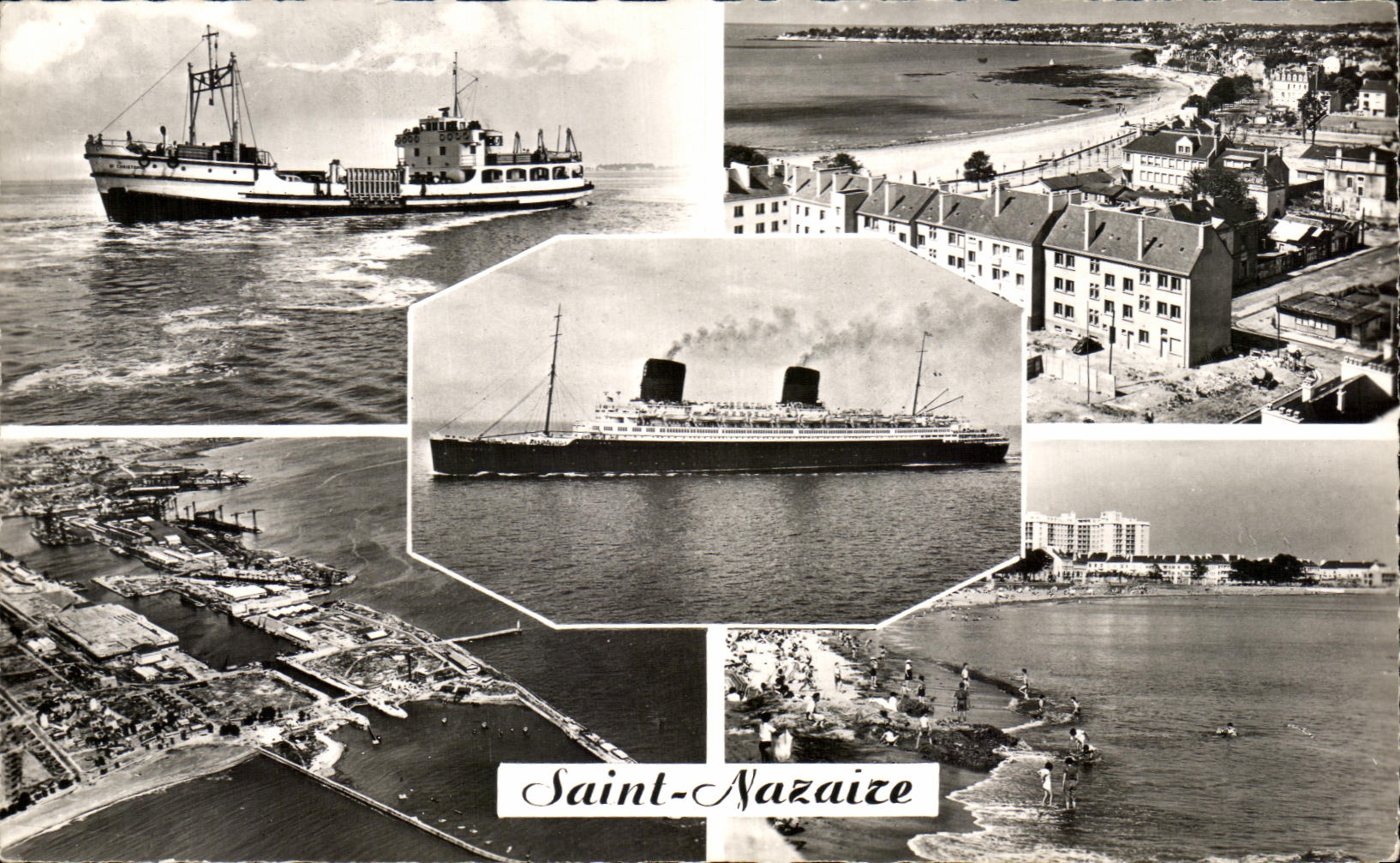 Saint-Nazaire — Vue aérienne générale de la plage et du port — Cie des Arts Photomécanique, Paris