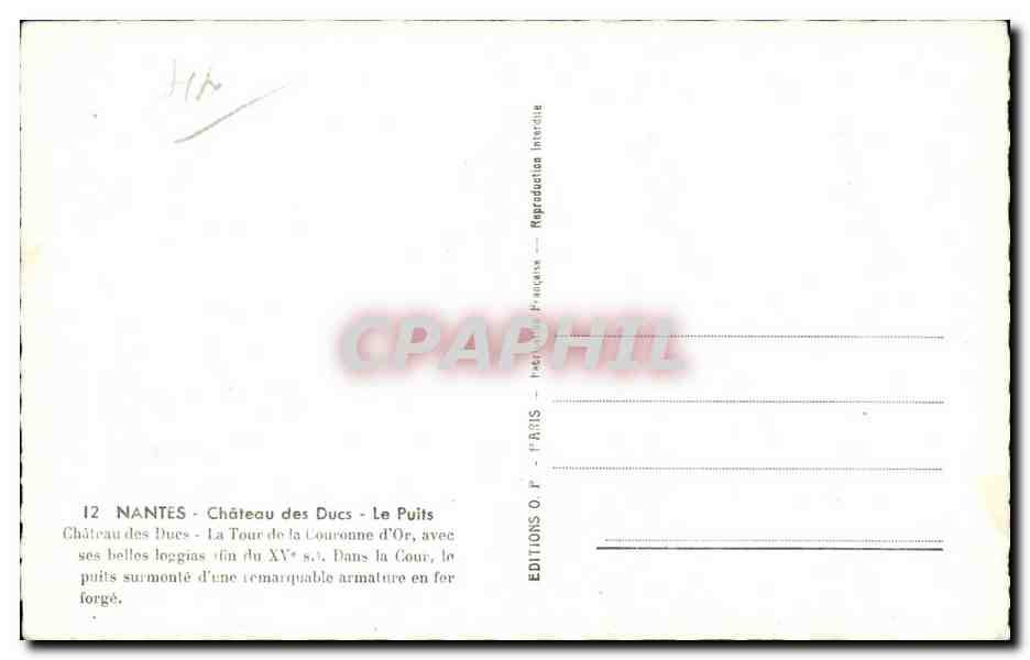 CPA Nantes Chateau des Ducs Le Puits — Verso