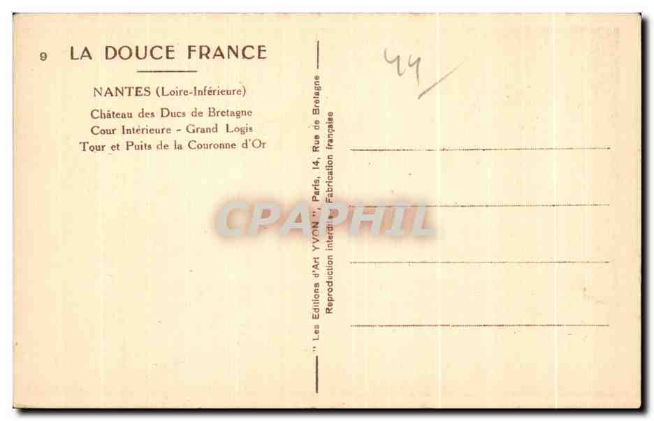 CPA Nantes Chateau des Ducs de Bretagne Tour de la Couronne d Or L Entree — Rückseite