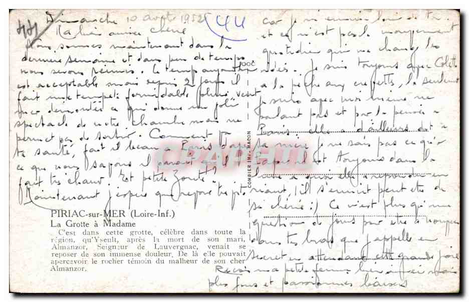 Piriac-sur-Mer — La Grotte d'Almanzor — éditeur C. R. M. — Rückseite