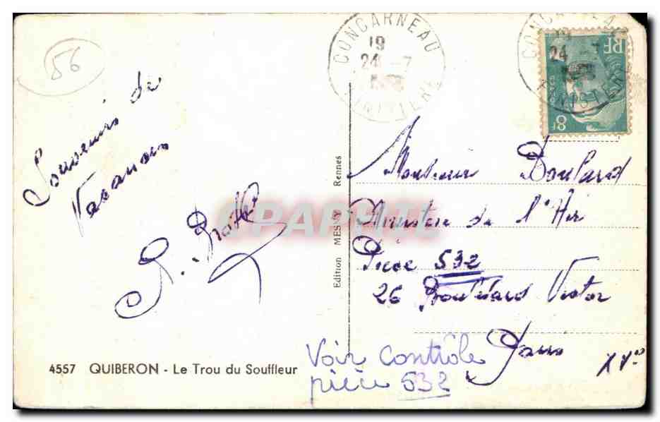 CPA Quiberon Le Trou du Souffieur — Rückseite