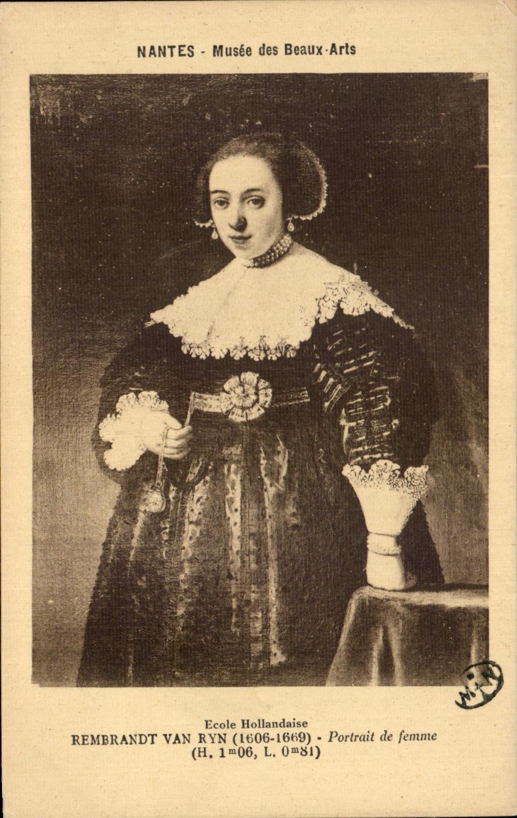 CPA Nantes Musee des Beaux Arts Rembrandt Portrait de femme