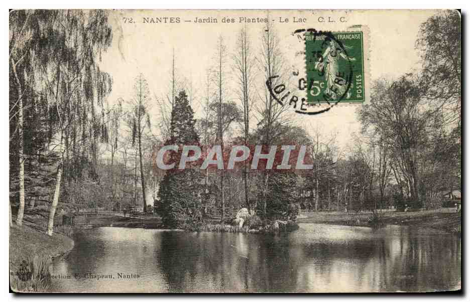 Tarjeta postal antigua Nantes Jardín de las Plantas El Lago