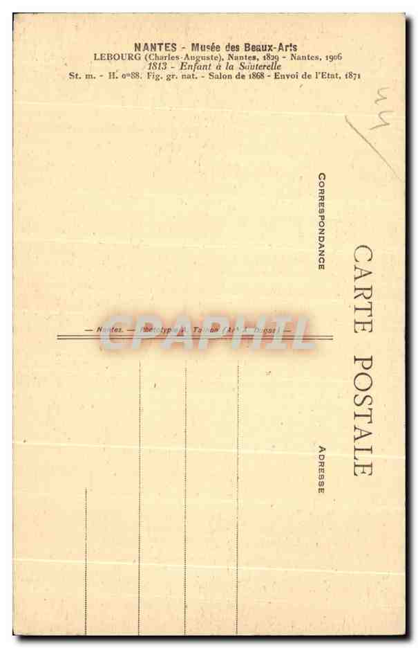 CPA Nantes Musee Des Beaux Arts Lebourg Enfant a la sauterelle — Verso