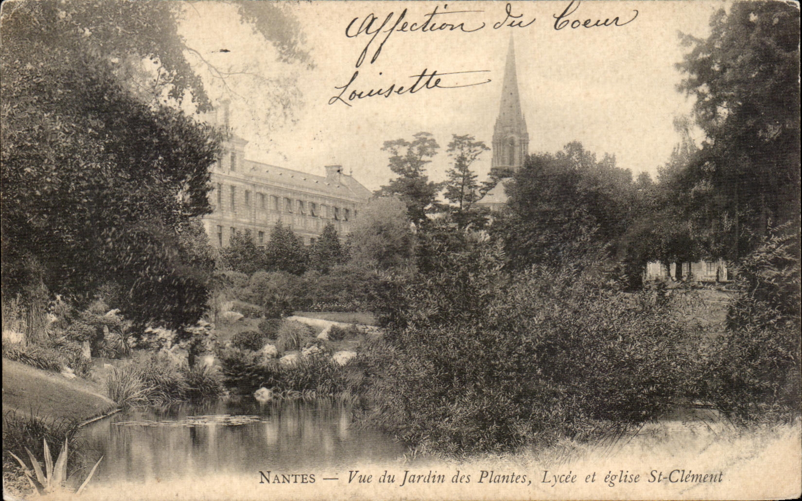 CPA Nantes Vue du Jardin des Plantes Lycee et eglise St Clement 