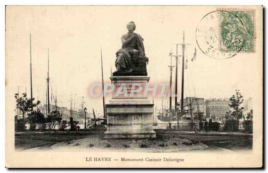 CPA Le Havre Monument Casimir Delavigne Bateau
