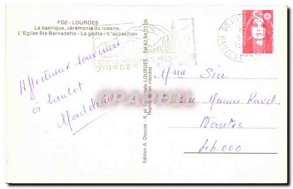 CPM Lourdes La basilique Ste Bernadette La grotte  — Verso