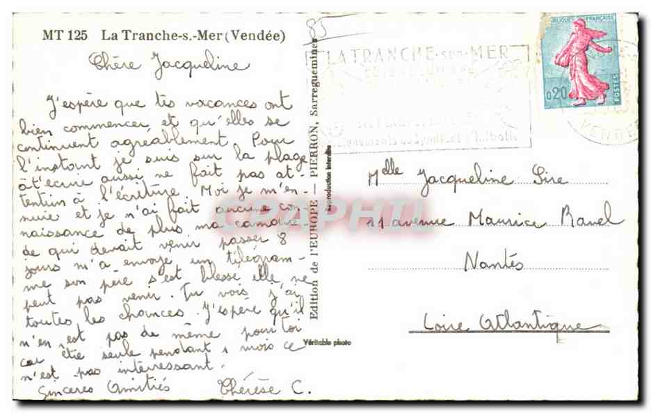 La Tranche sur Mer — panoramic view — Edition de l'Europe — Back