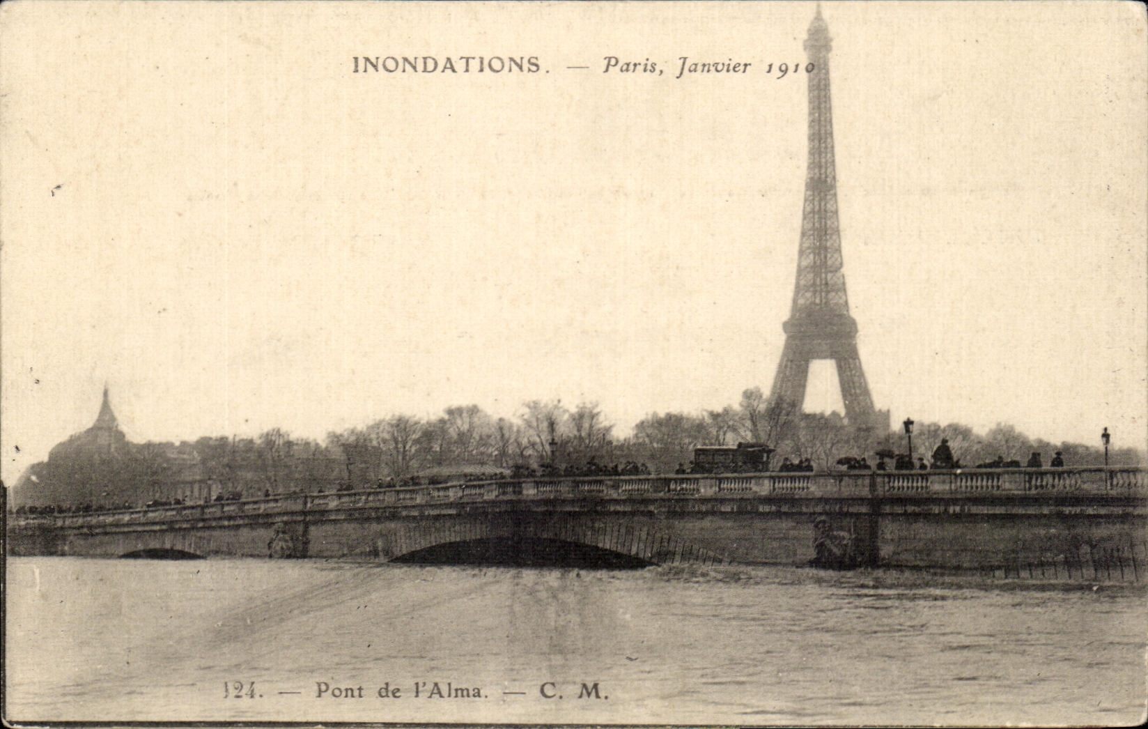CPA Inondations Paris Janvier 1910 Tour Eiffel