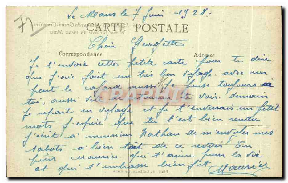 CPA Le Mans Avenue du Grand Cimetiere et vue partielle du Vieux Mans — Rückseite