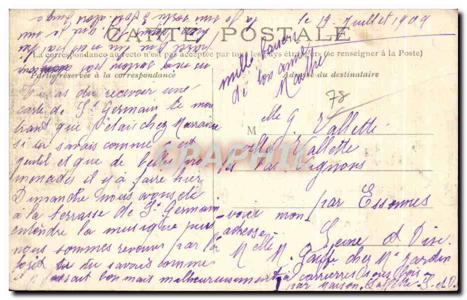 CPA St Germain en Laye Les loges (carte toilee) — Verso