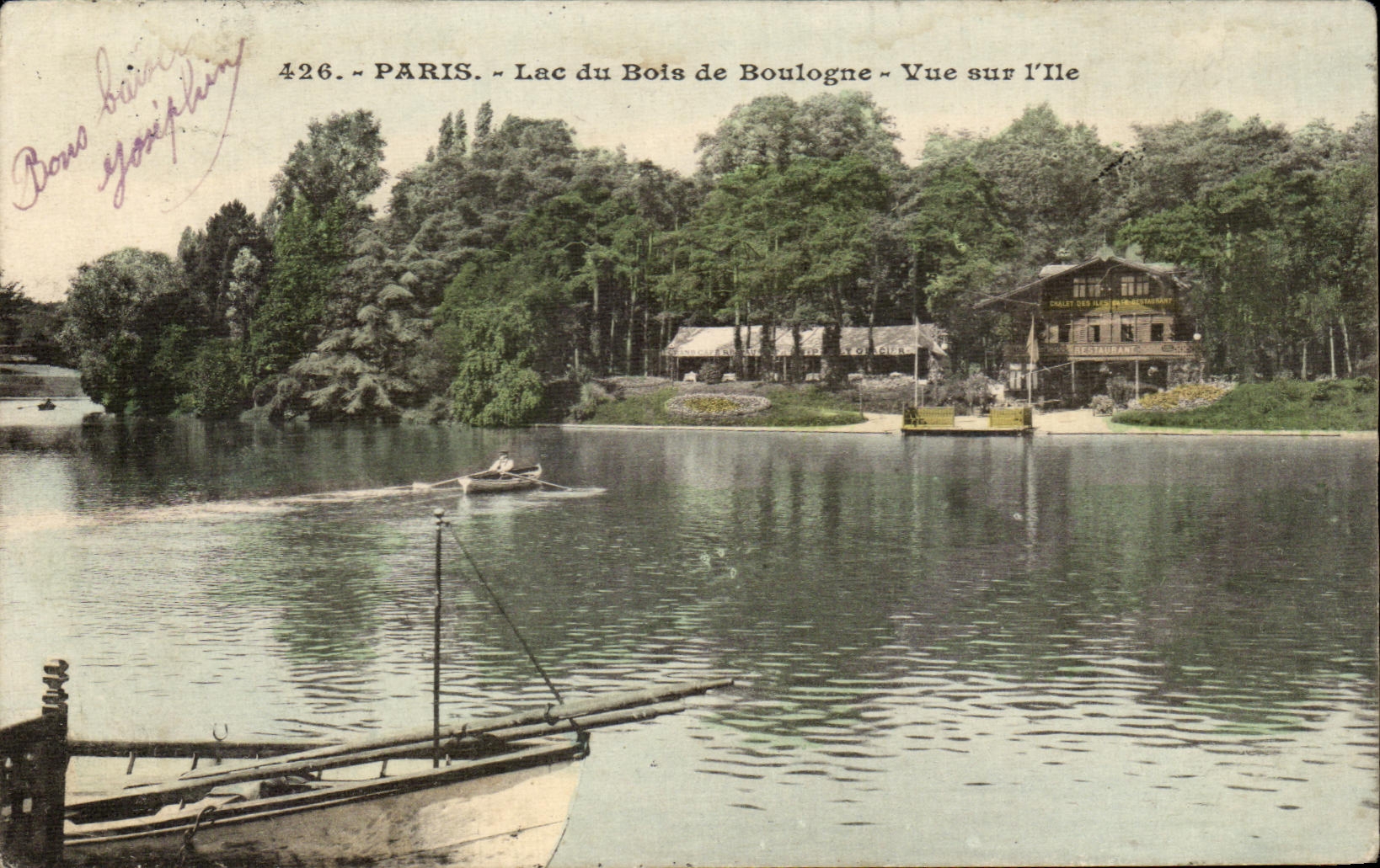 CPA Paris Lac du Bois de Boulogne Vue sur l ile