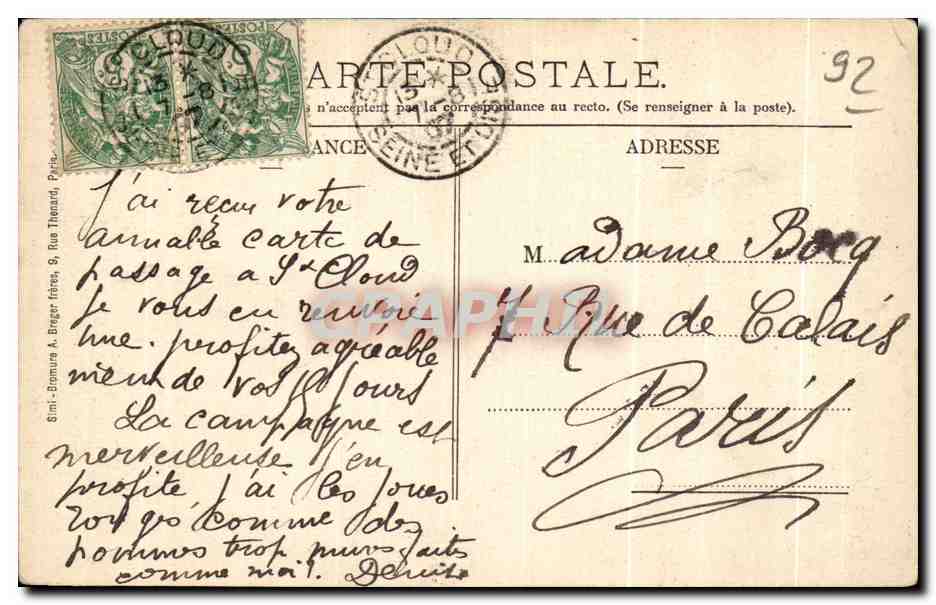 CPA Saint Cloud Ancien jardin de l empereur Napoleon — Rückseite