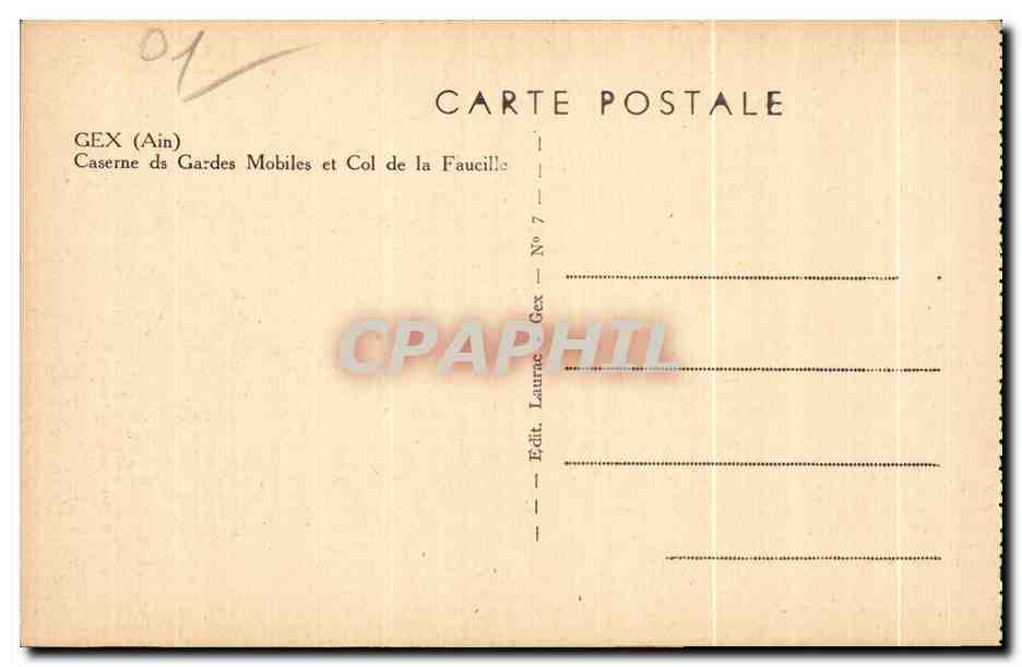 CPA Gex Caserne des gardes mobiles et col de la Faucille  — Rückseite