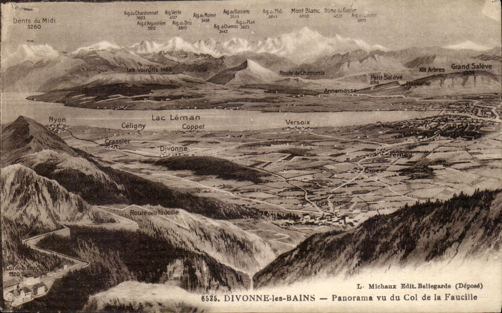 Divonne-les-Bains — Panorama vu du Col de la Faucille — L. Michaux Edit. Bellegarde (Déposé)