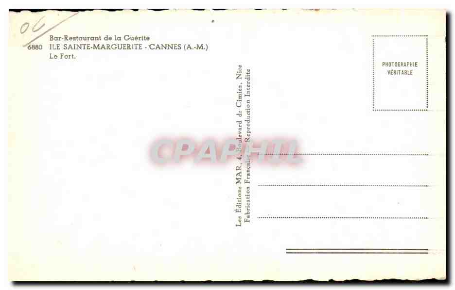 CPA Bar Restaurant de la Guerite Ile Saint Marguerite Cannes Le Fort — Verso